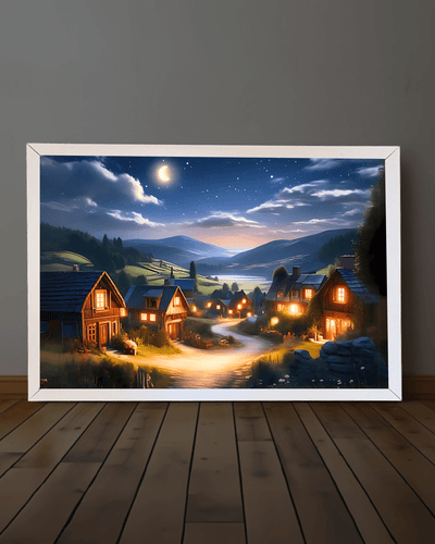 Village Under Moonlight – Glowing Frame