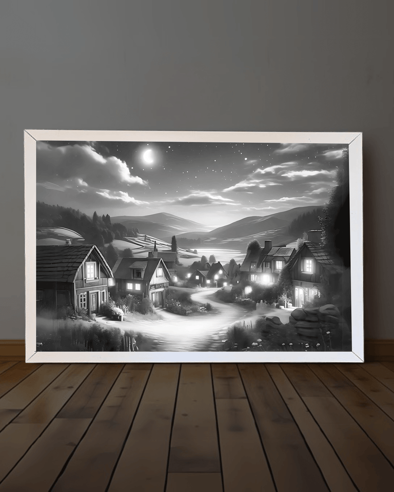 Village Under Moonlight –  Glowing Frame